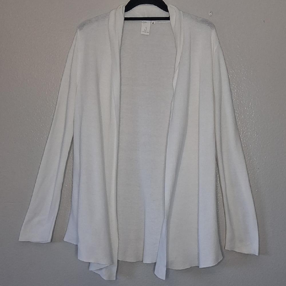 Jones New York Women's White Open Cardigan Cotton Sweater Transitional Size M